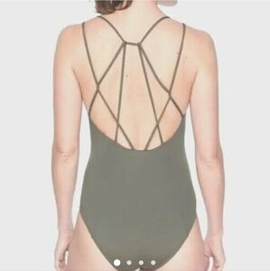 Athleta Cortes Strappy One Piece Swimsuit Padded Bra Gray Sz. XS